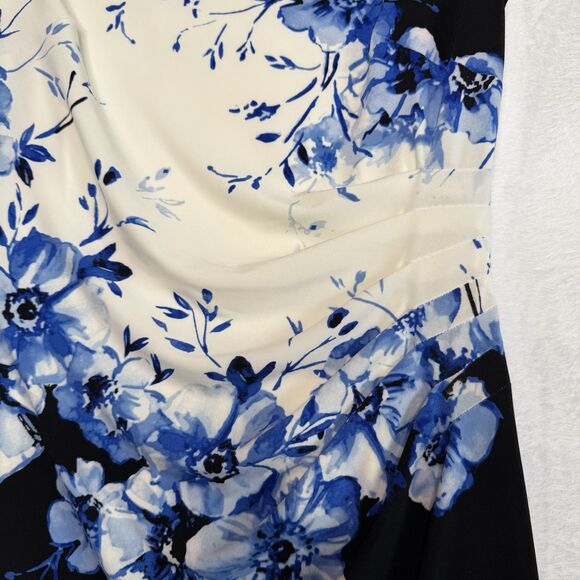 RALPH LAUREN Floral Matte Jersey Sheath Dress Ruched Side Sz 8 Travel Knit Lined - Picture 4 of 16